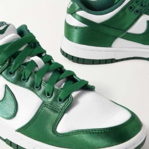 Womens Nike Dunk Low Essential Sneakers - white/team green satin
